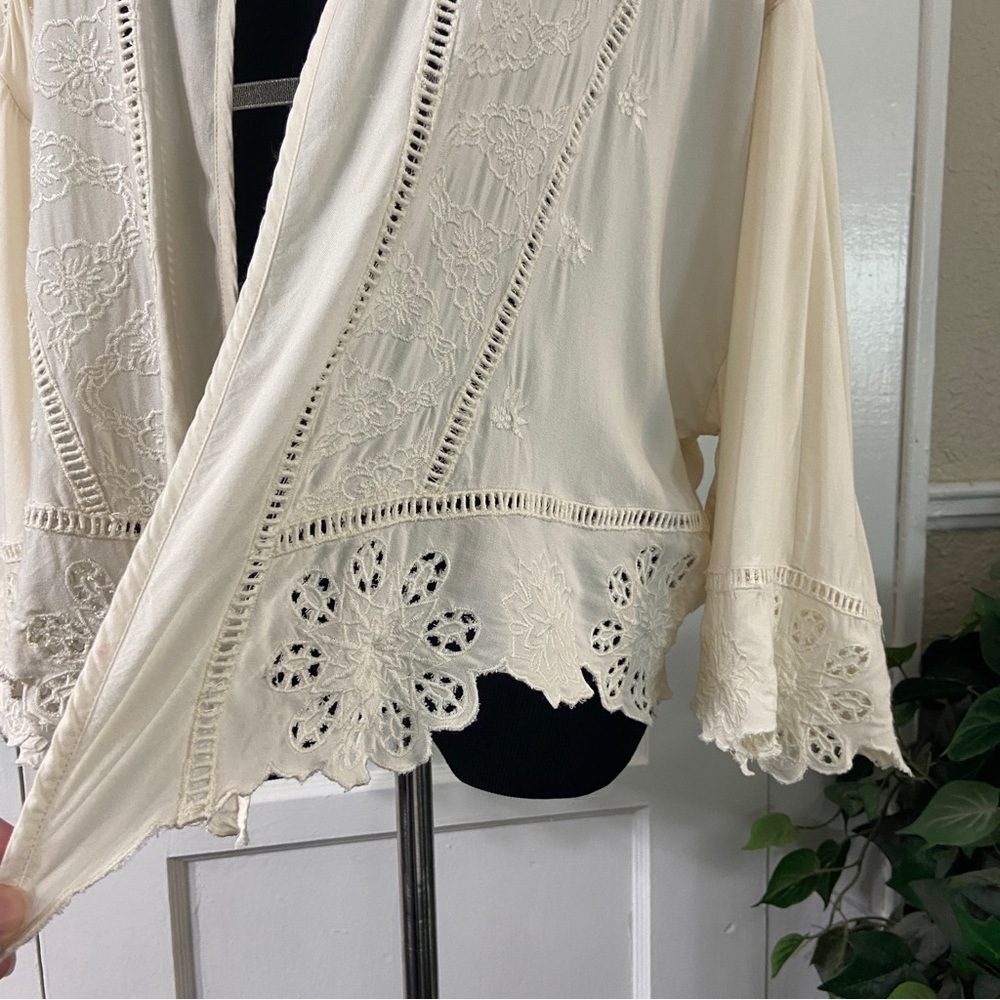 Sundance Eyelet One Button Closure 3/4 Wide Sleeve Cardigan - Picture 7 of 14